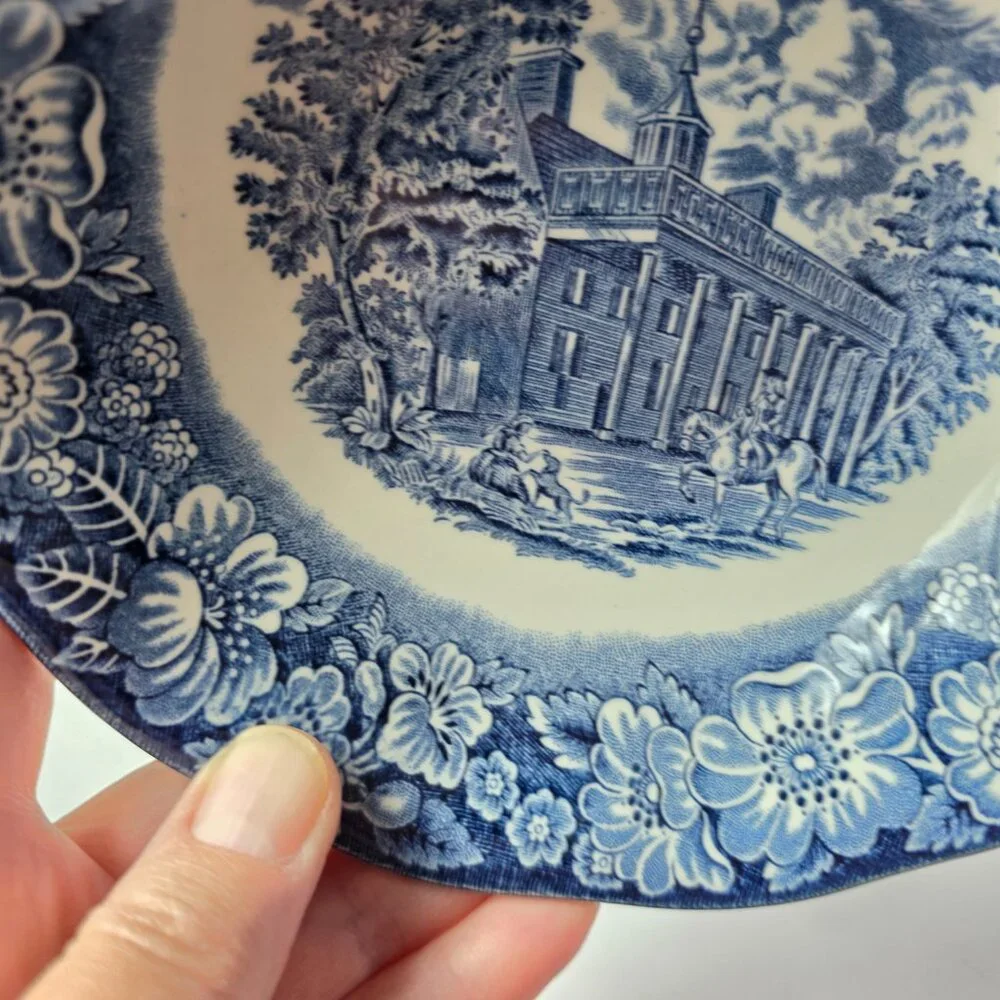 Staffordshire Liberty Blue Coupe Soup Bowl Blue White Design Mount Vernon